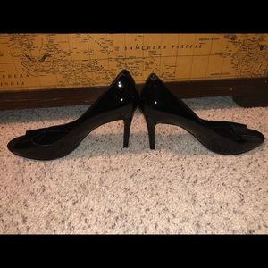 Peep Toe Black Patent Leather Heels